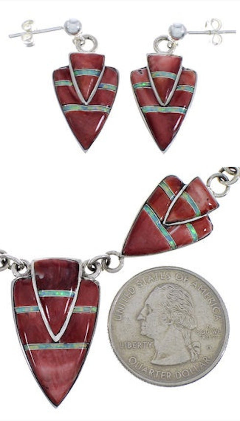 Red Oyster Shell Opal Link Necklace Earrings Jewelry Set RS34208